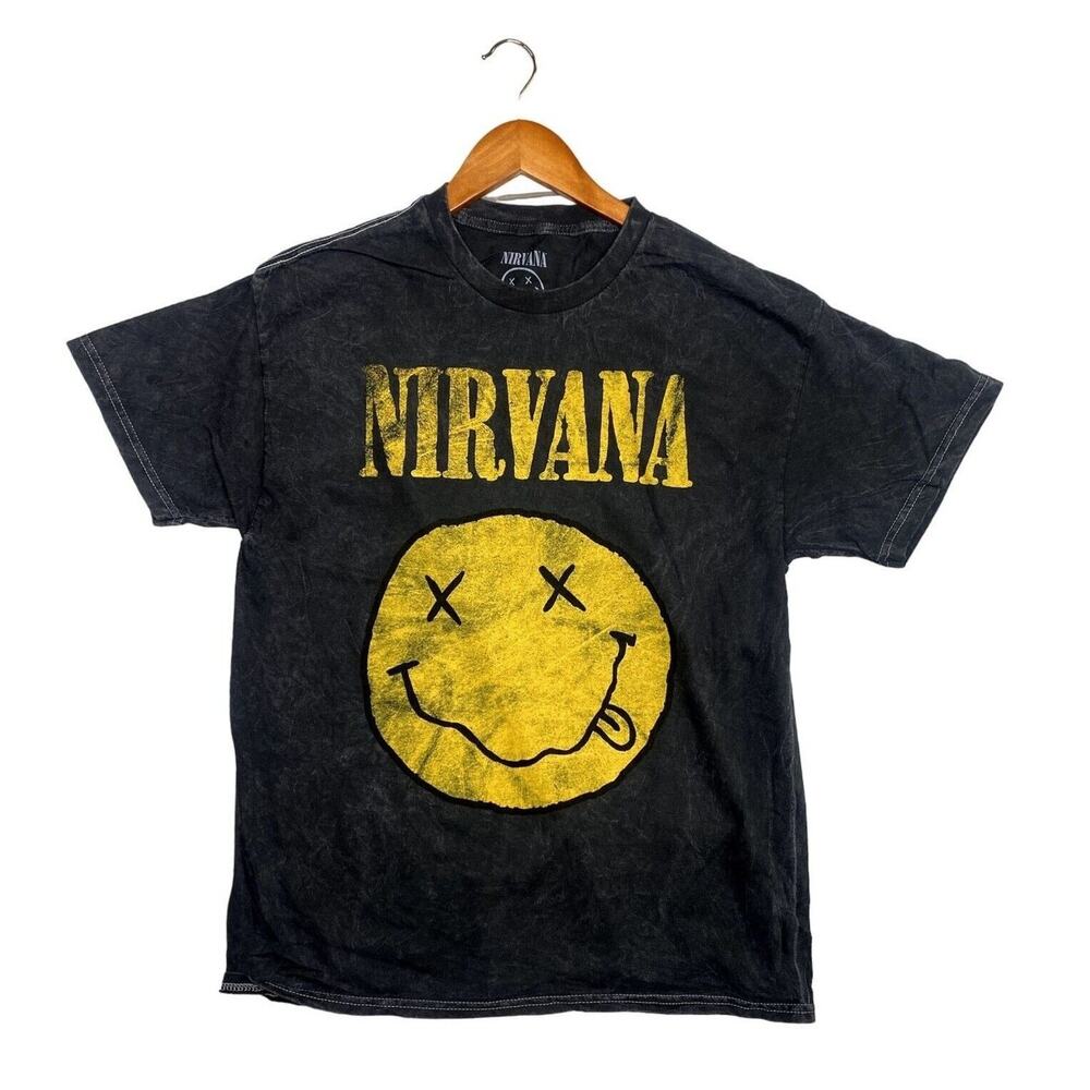 Nirvana Vintage Style Smile Back Short Sleeve Unisex T Shirt Crew Neck L Black